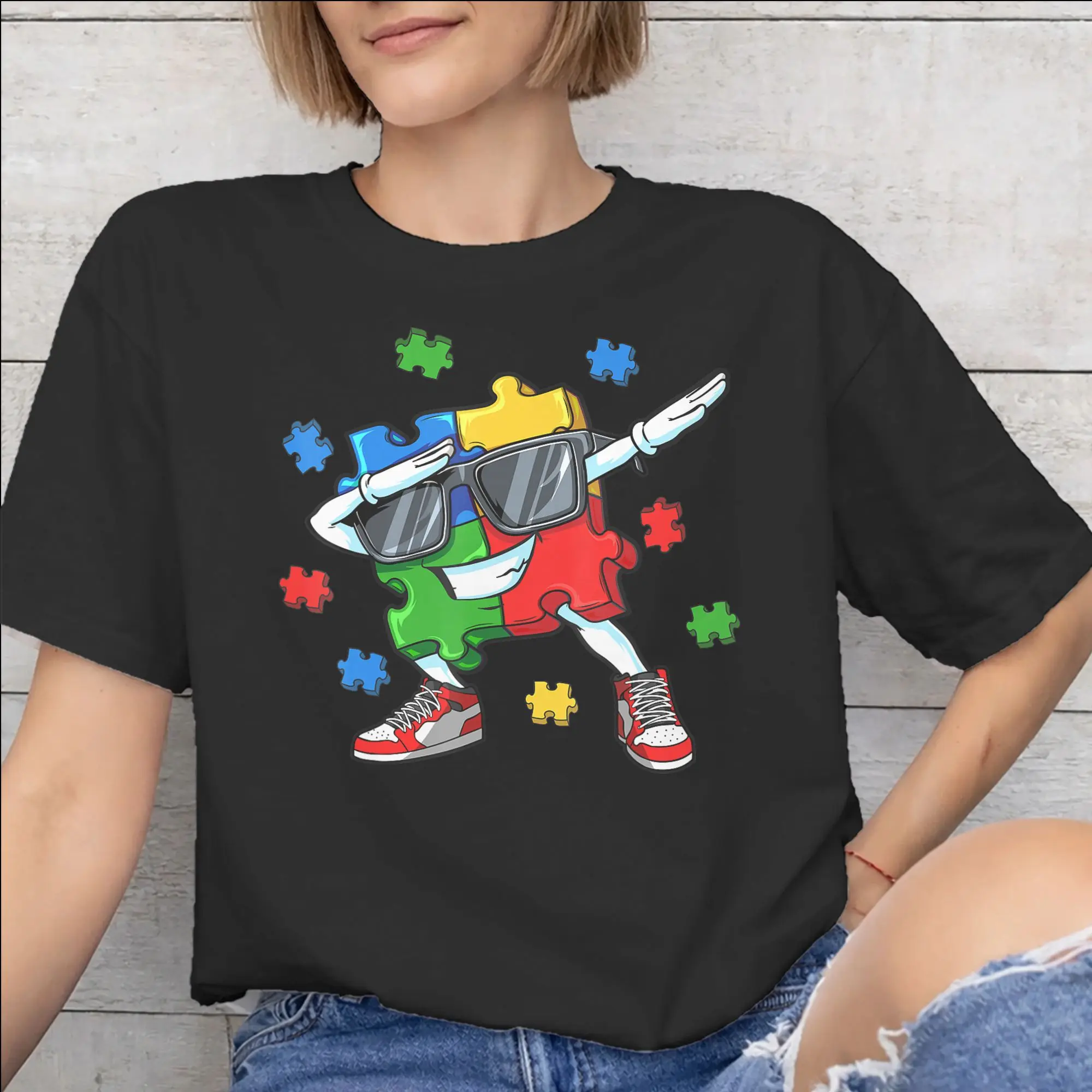 Fashion Dabbing Puzzle Autism Awareness T Shirt for Men Women  Cotton T-shirts Short Sleeve Clothes