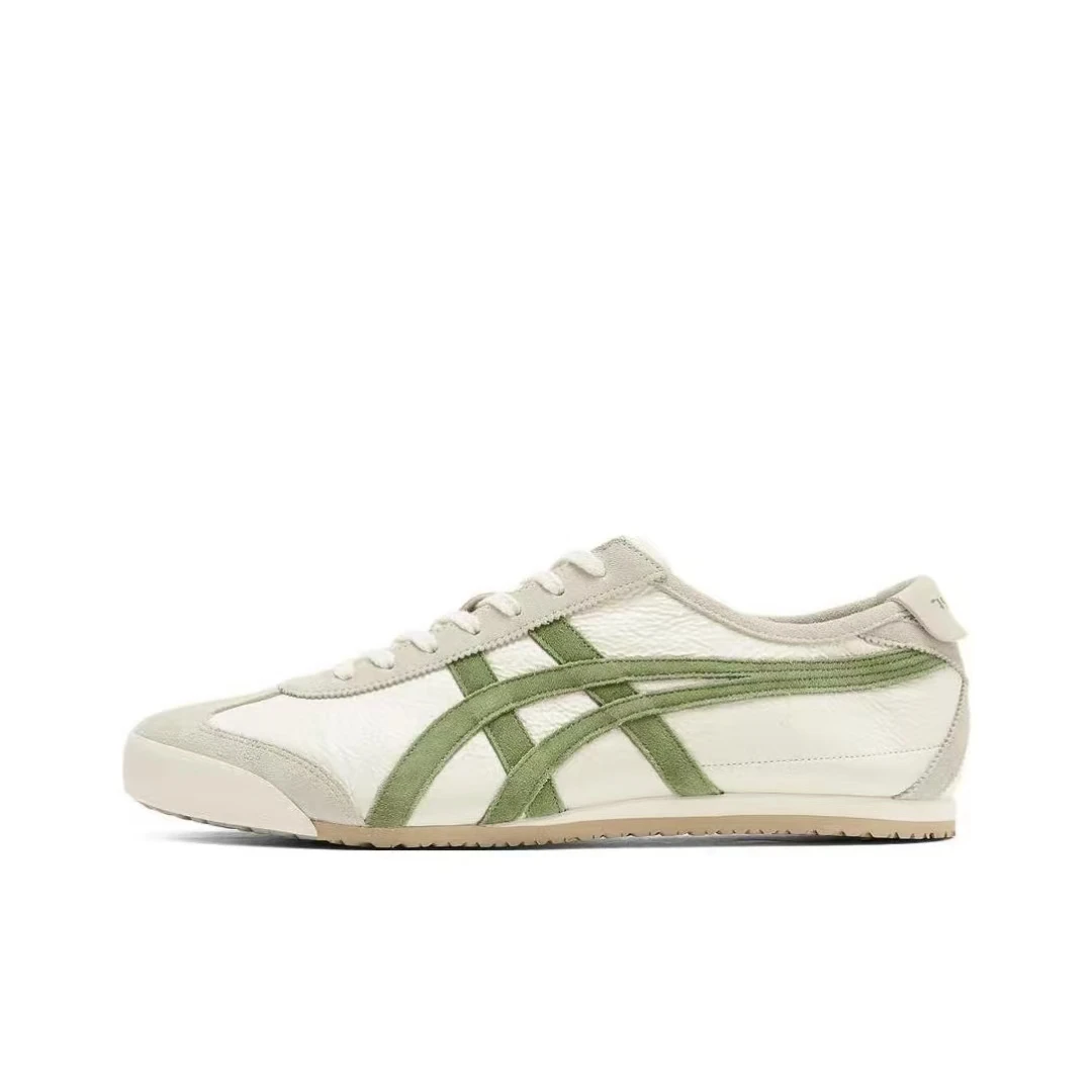 Asics Onitsuka Tiger MEXICO 66 Men and Women Sneakers Cow Leather Anti-slip Wear-resistant Breathable Beige Green