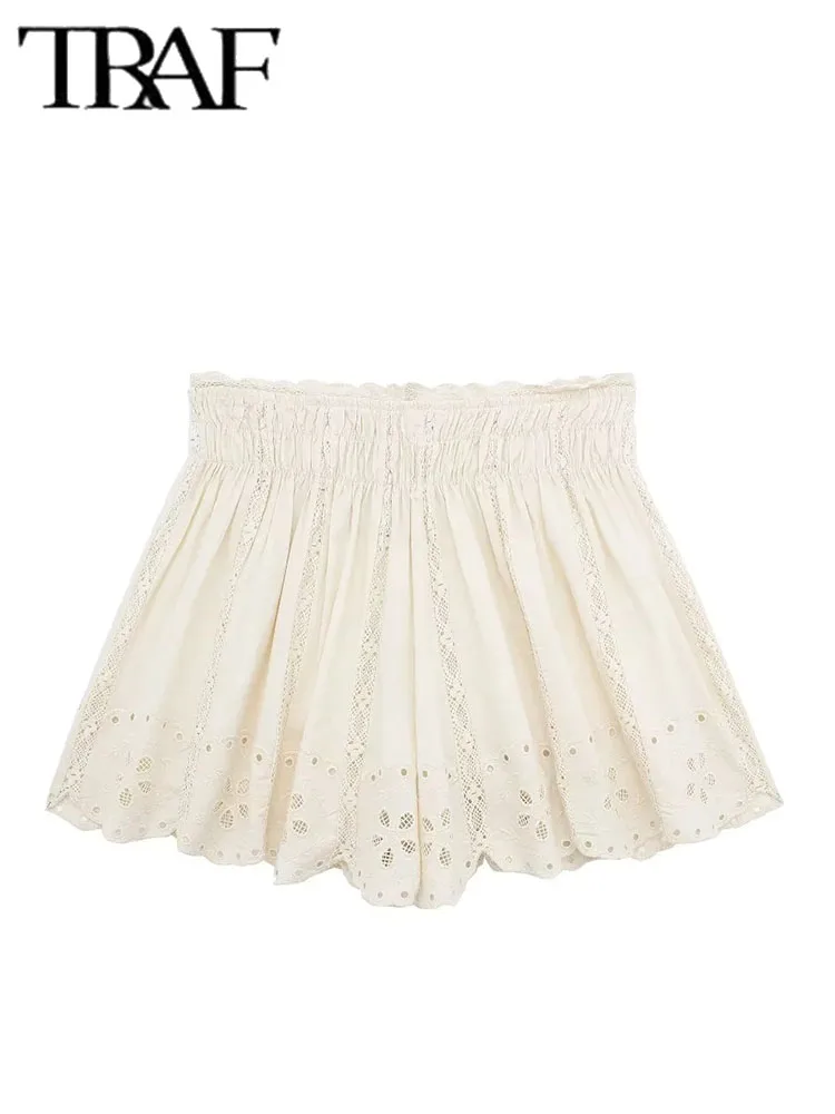 TRAF Summer Woman 2 Pieces Shorts Sets 2024 New Fashion Embroidered Suspender Top Women Suit Two Piece Set Women Outfit