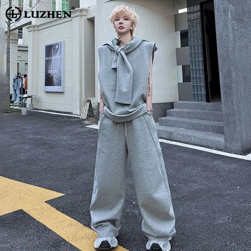

LUZHEN Three Piece Sets 2025 New Trendy Original Men Street Loose Wide Leg Pants Sleeveless Tank Tops Long Sleeve T-shirt JY1535