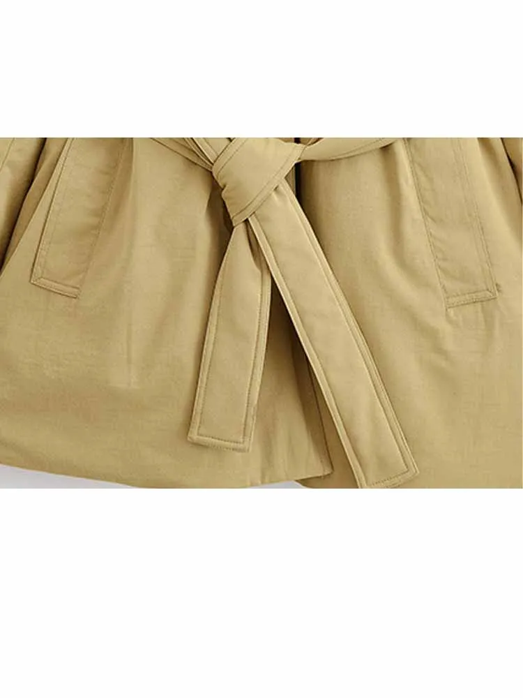 

HH Woman Winter Fashion Lapel Belt Pocket Decoration Solid Color Long Sleeves Buttons Cotton Clothes Female Commuting Jackets