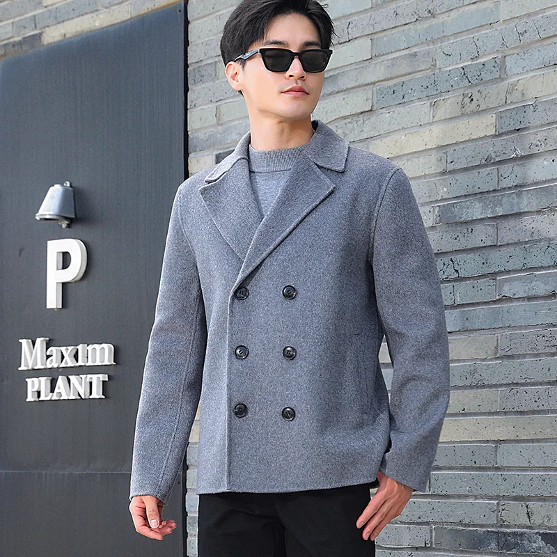 Autumn And Winter Handmade Men\'s Double-Sided Suit Collar Korean Version 100% Merino Wool Coat Cashmere Business Coat Short Top