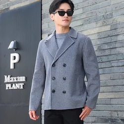 Autumn And Winter Handmade Men's Double-Sided Suit Collar Korean Version 100% Merino Wool Coat Cashmere Business Coat Short Top