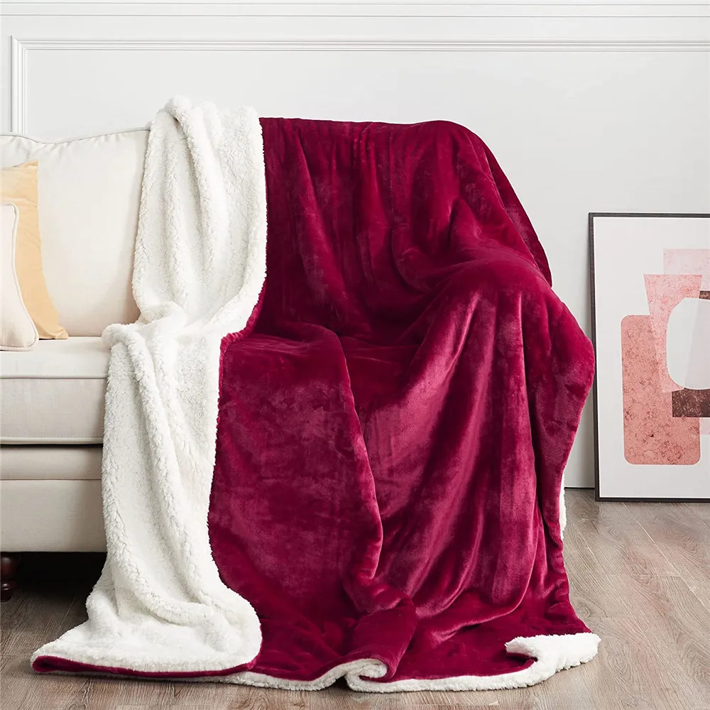 CLOOCL Fashion Plush Blankets Burgundy Solid Color 3D Printed Throw Blankets for Beds Beddings Adult Child Fluffy Quilts 5 Size