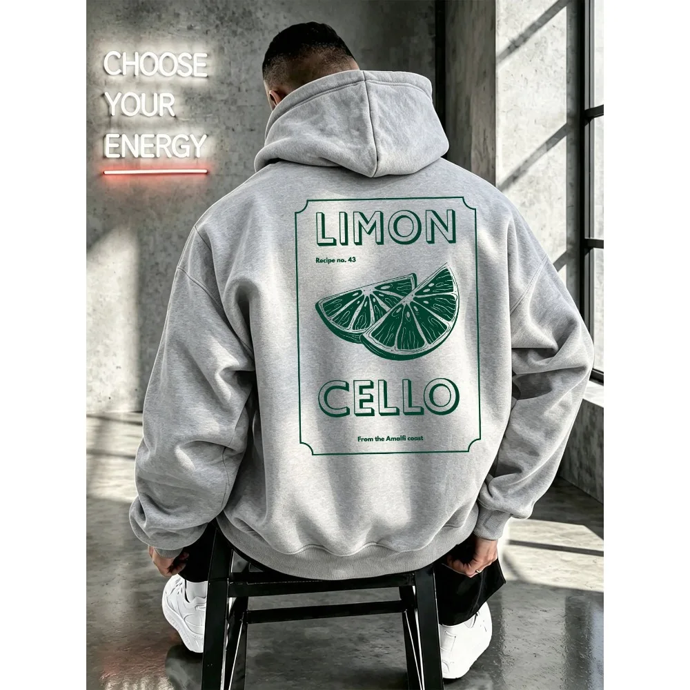 Limoncello Vintage Label Lemon Slice Graphic Hoodie Unisex Loose Fit Spring Autumn Hooded Sweatshirt Streetwear