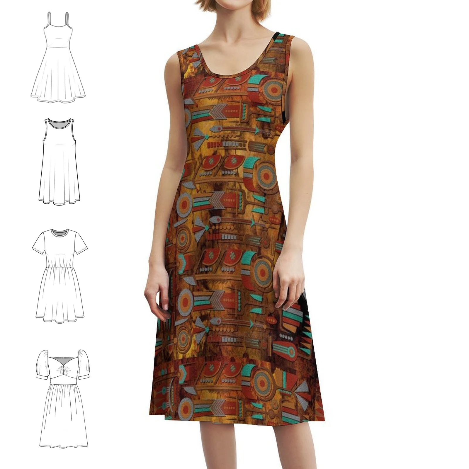 Mohave Ethnic Patterns Designer Originals Women's Elegant Party Dress A-Line Dress With Short/Long/Sleeveless Options Ethnic