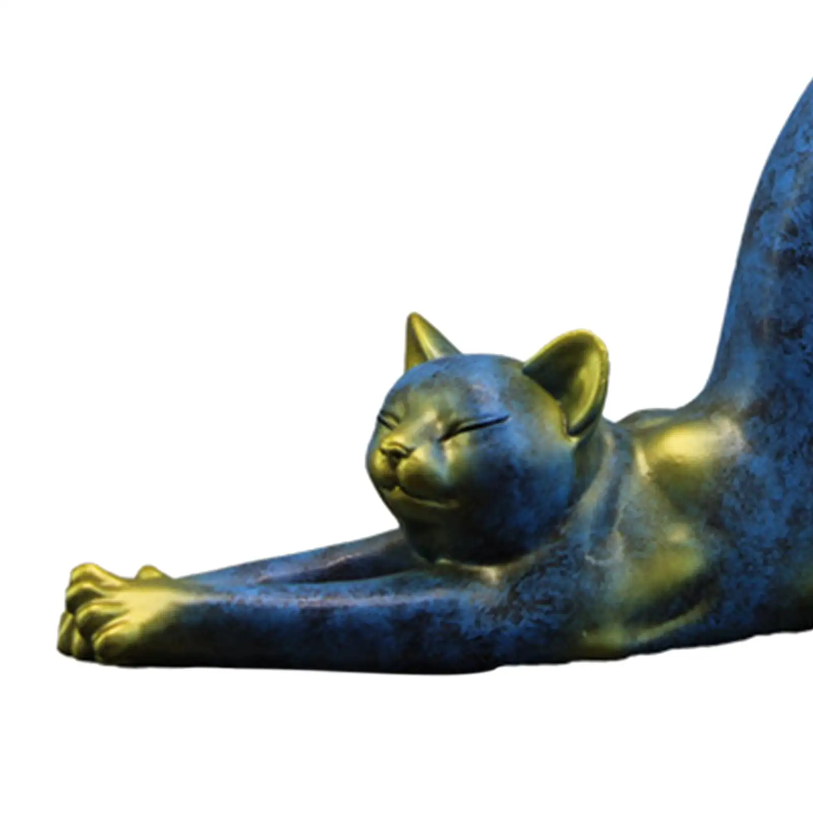 Creative Cat Figurine Decorative Cat Stretching Figurine Home Decor Blue