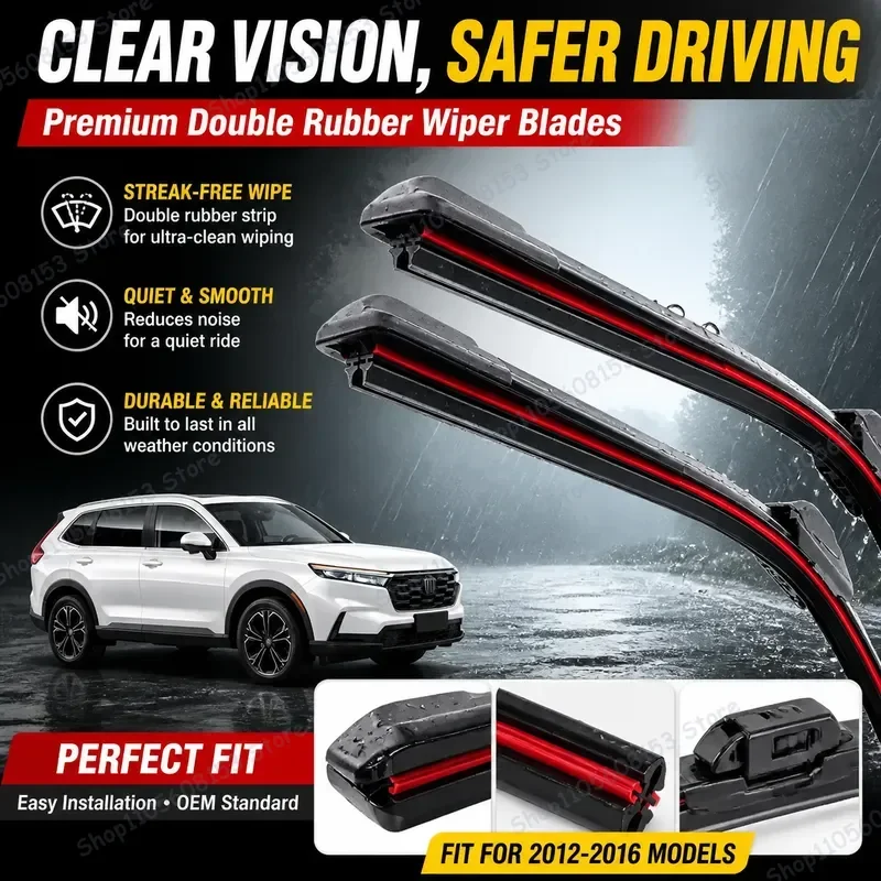 

For Honda CRV MK4 2012–2016 Front Windshield Wiper Blades Double Rubber Car Wiper Refills All Weather Performance Replacement