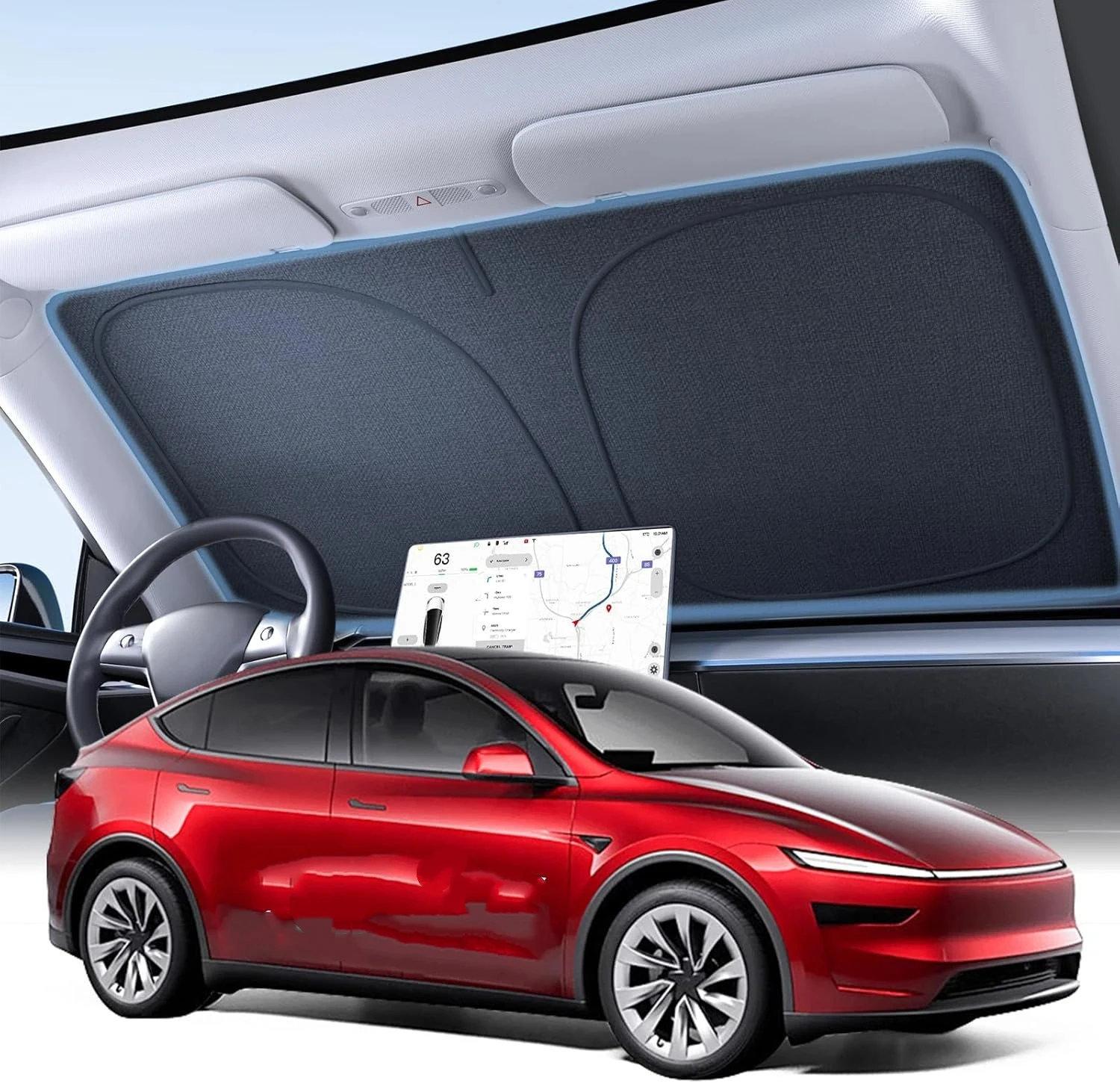 

2026 For Tesla Model Y Juniper Model 3 Highland Windshield Sunshade Sun Blockage Foldable Heat Insulation Sunshade Storage Bag