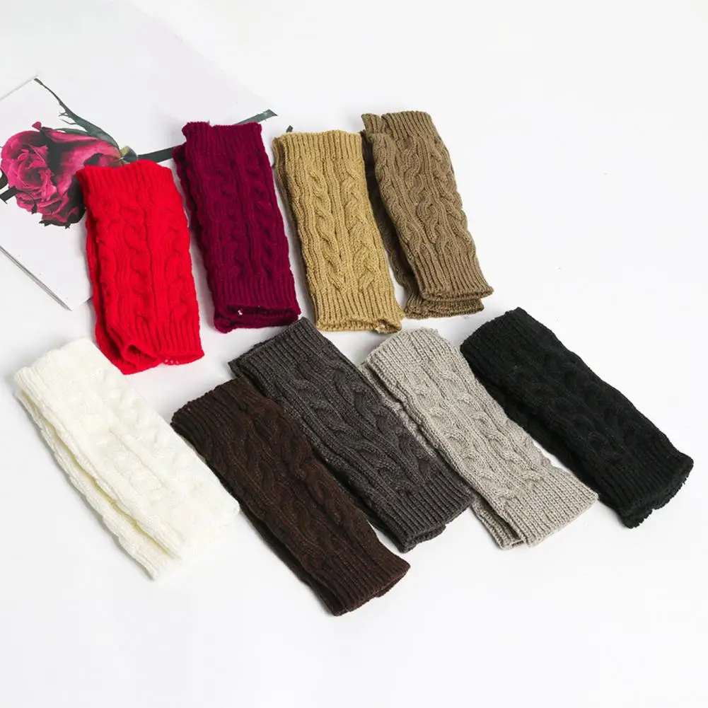 Practical Writing Gloves for Students Women’s Ribbed Wrist Warmers Stretchy Cable Knit Fingerless Gloves Soft for Autumn