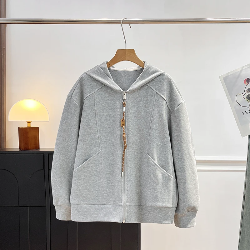 

Laid-ba модная толстовка свободного кроя с воздушным слоем на молнии кардиган женский осенний длинный свек повседневная верхняя одежда удобный свитшот