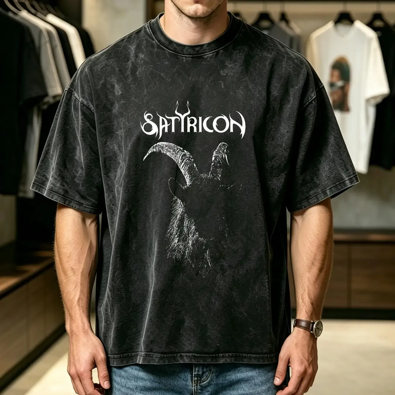 washed T Shirt SATYRICON Band Black Cotton S 4XL NL1607 long or short sleeves vintage Washed Stretched Versatile