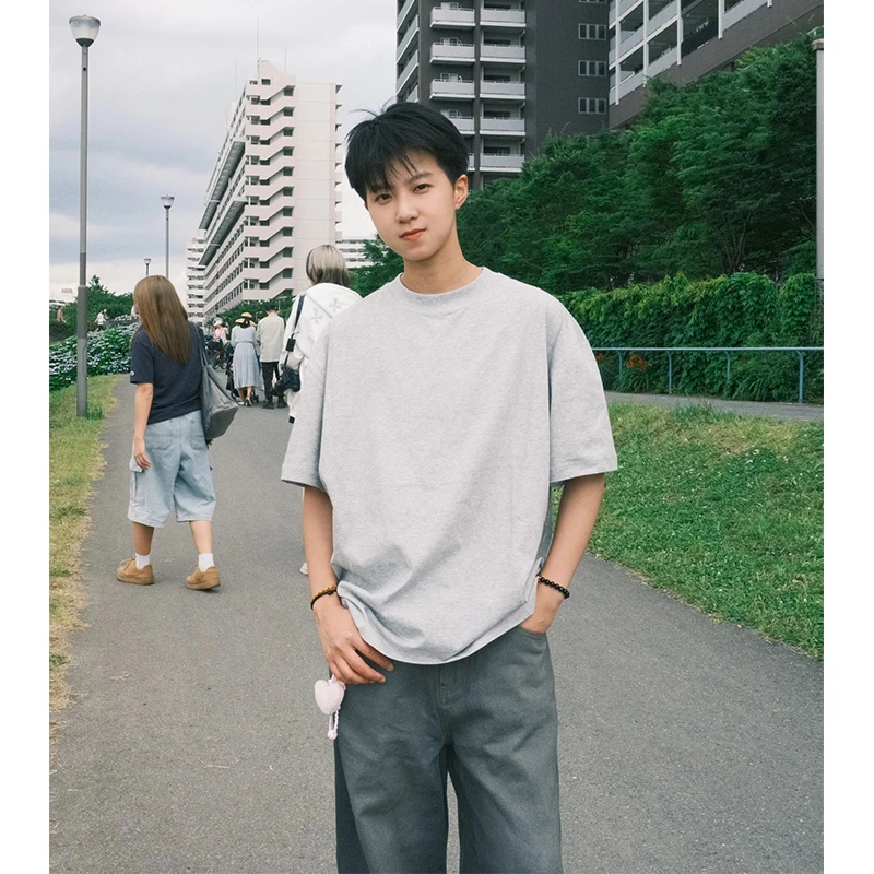 

Мужская футболка Heavyweight CleanFit с круглым вырезом, на пяти пуговицах, летняя, модная, повседневная, свободного кроя