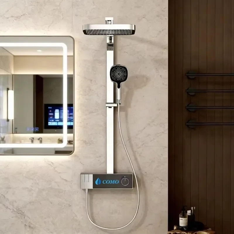 Multi-Color Thermostatic Anodized Shower Head Contemporary Single Handle Faucet Set Rain Jet Spray for Household Use
