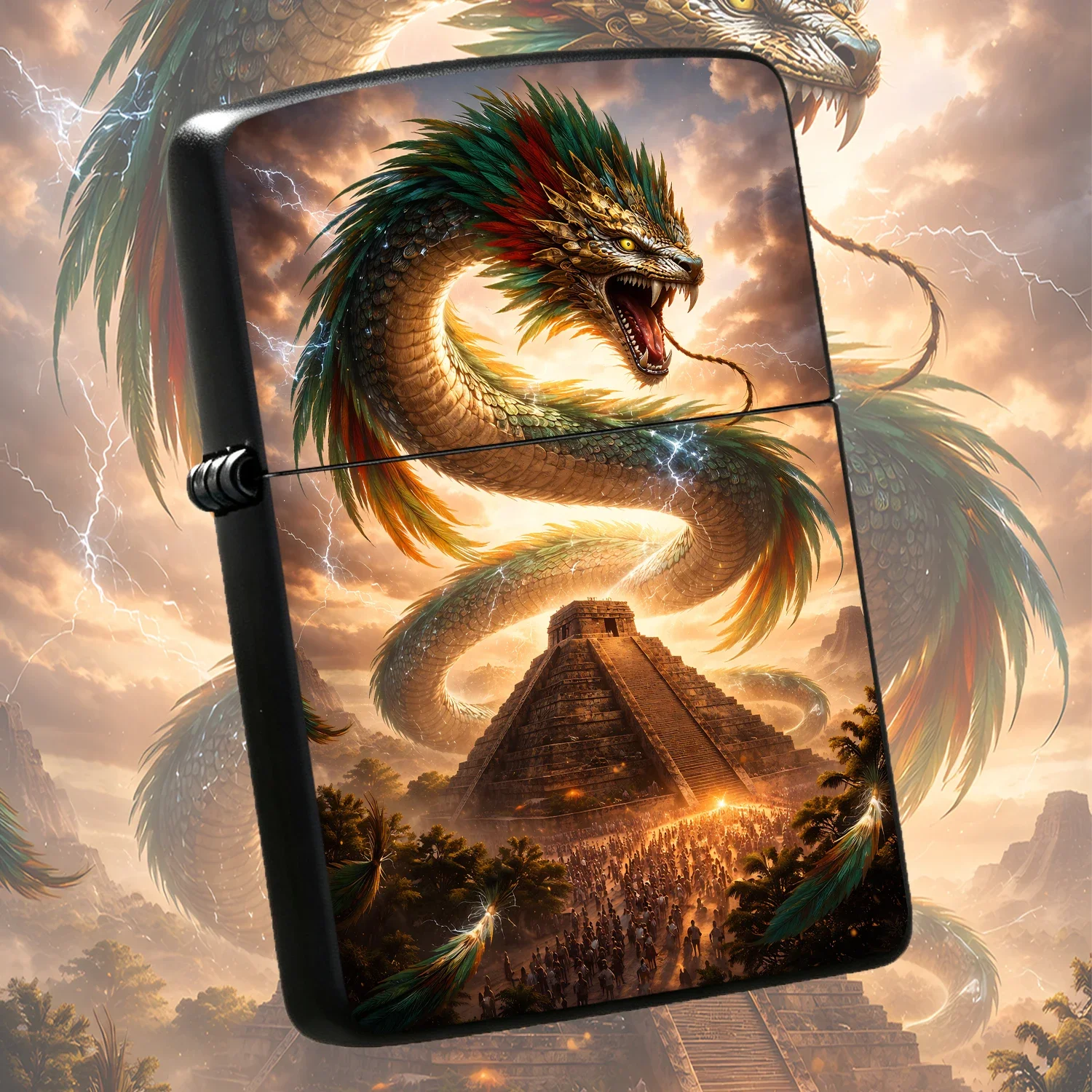 Quetzalcoatl Myth Themed Portable Lighter, Aztec Mayan Pyramid Fantasy Totem Creative Decor, Suitable For Outdoor Daily Various Scenarios, Ideal Gift Unique High Aesthetic Practical Accessory Interesting And Humorous Lighters