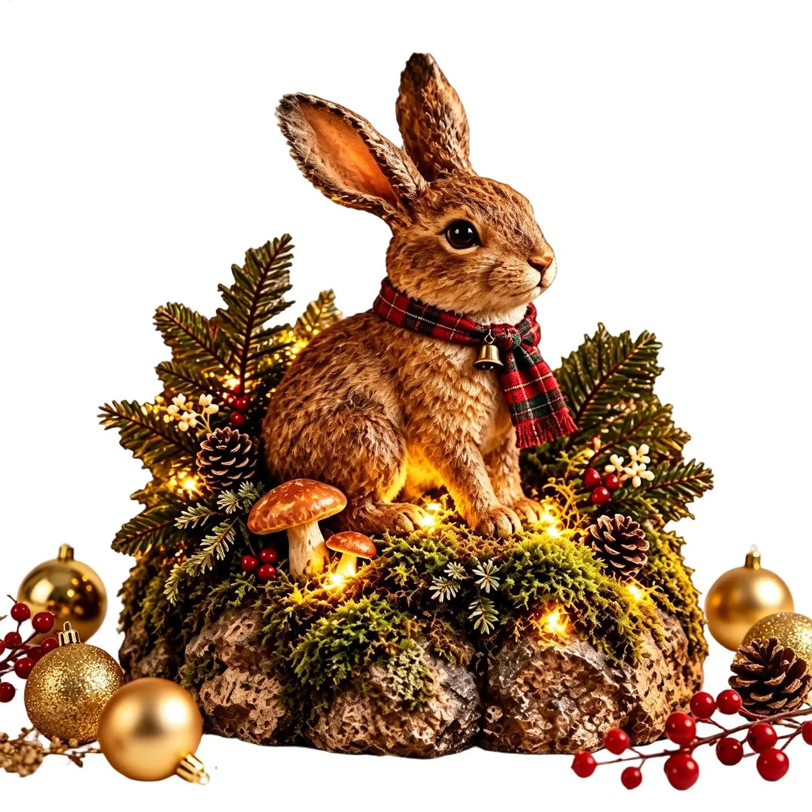Bunny Figurines Glowing LED Lighted Holiday Bunny Sculpture Resin Art Sculpture Winter Decor for Home Living Room Fireplace