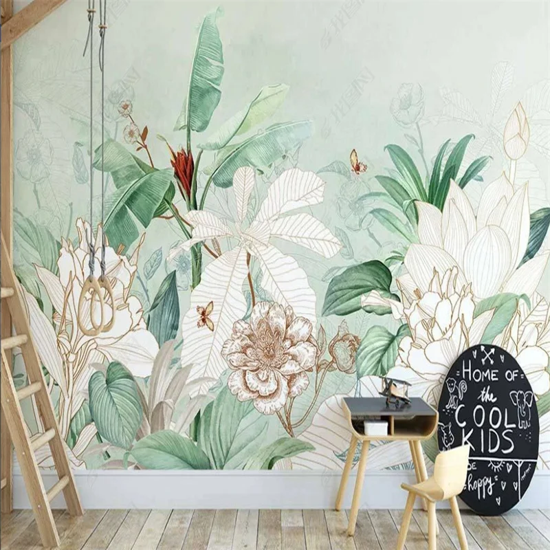 

Tropical Garden Plant Wallpapers Green And Fresh Leaves 3d Mural Lines Retro Wall Paper For Living Room Home Decor