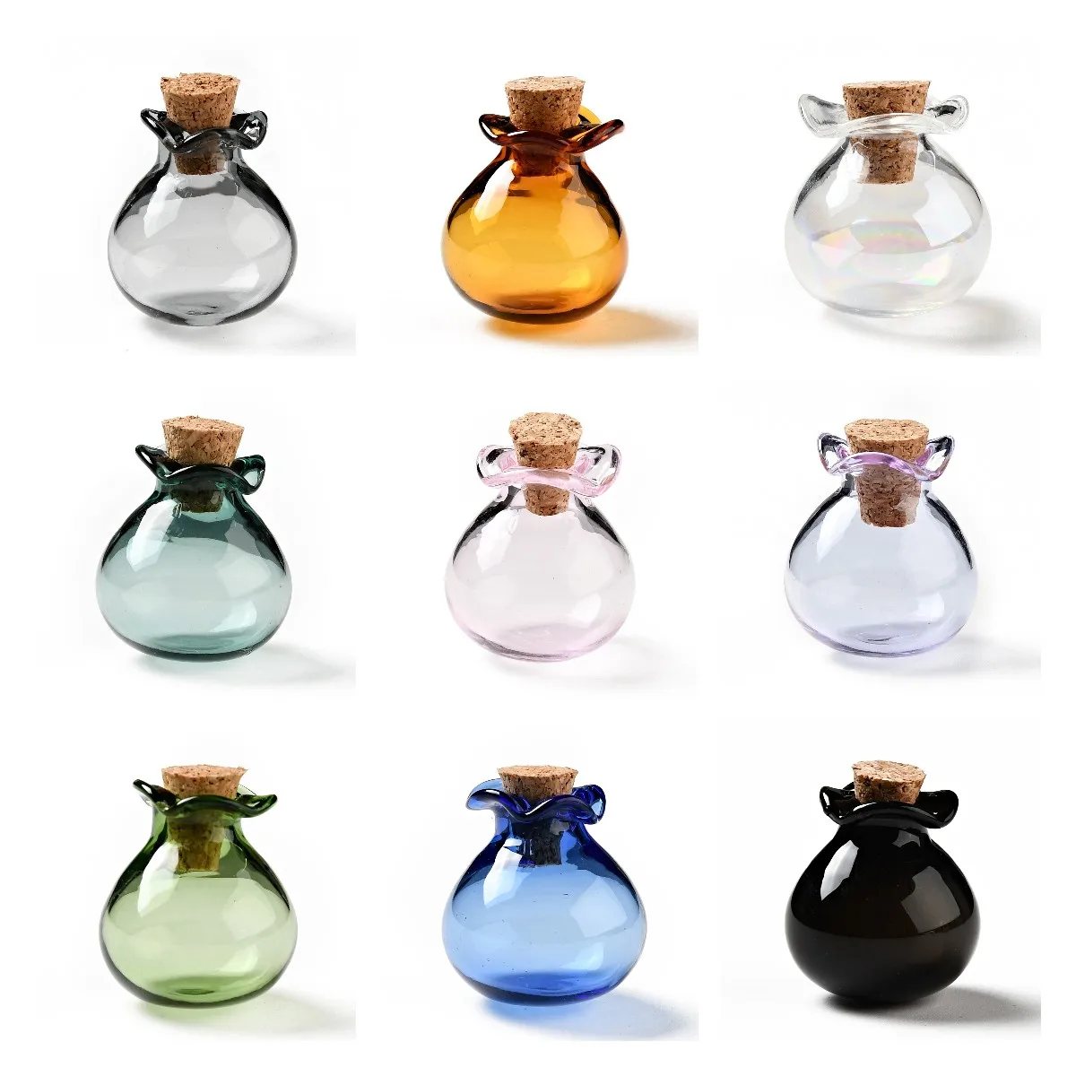 

10Pcs Mini Lucky Bag Shape Glass Cork Bottles Ornament Empty Wishing Bottles Vials for DIY Pendant Jewelry Decorations