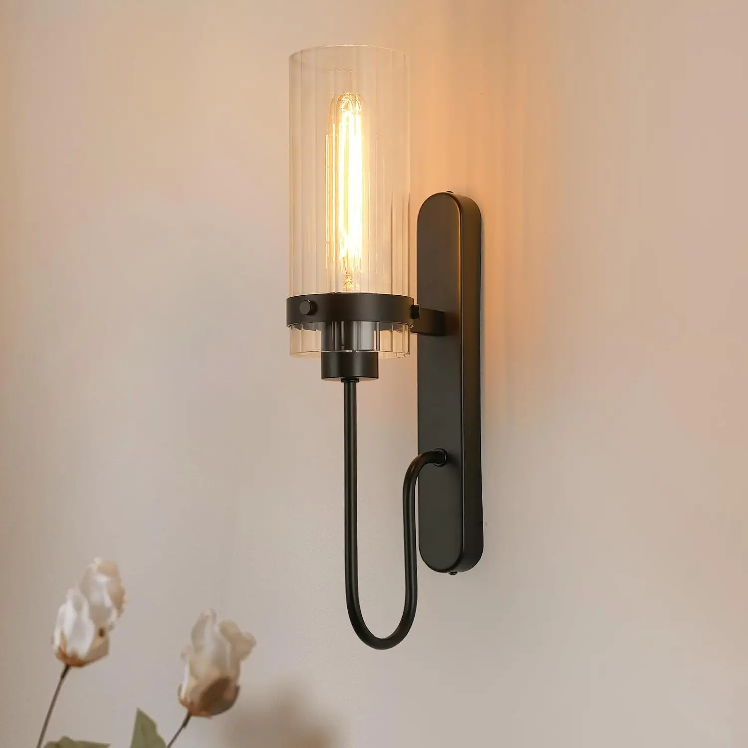 

Black Wall Sconce, Bathroom Wall Light Fixtures Modern Farmhouse Vanity Light Sconce With Clear Glass Shade For Living Room,