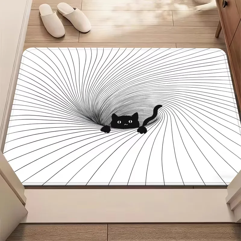 1pc of A Cat-Themed Optical Illusion Doormat Non-Slip Suitable for Bathroom Floors. This Microfiber Rug Is Absorbent Carpet