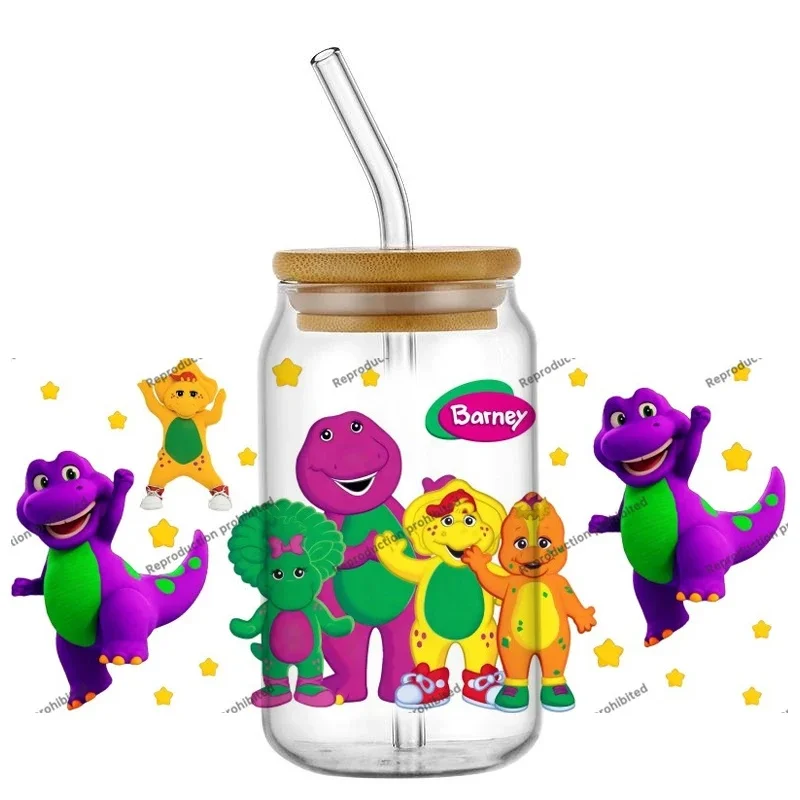 Colorful Dinosaur & Little Friends UV DTF Wraps Stickers for 16oz Glass Can Tumbler, Waterproof DIY Cup Transfer Decals