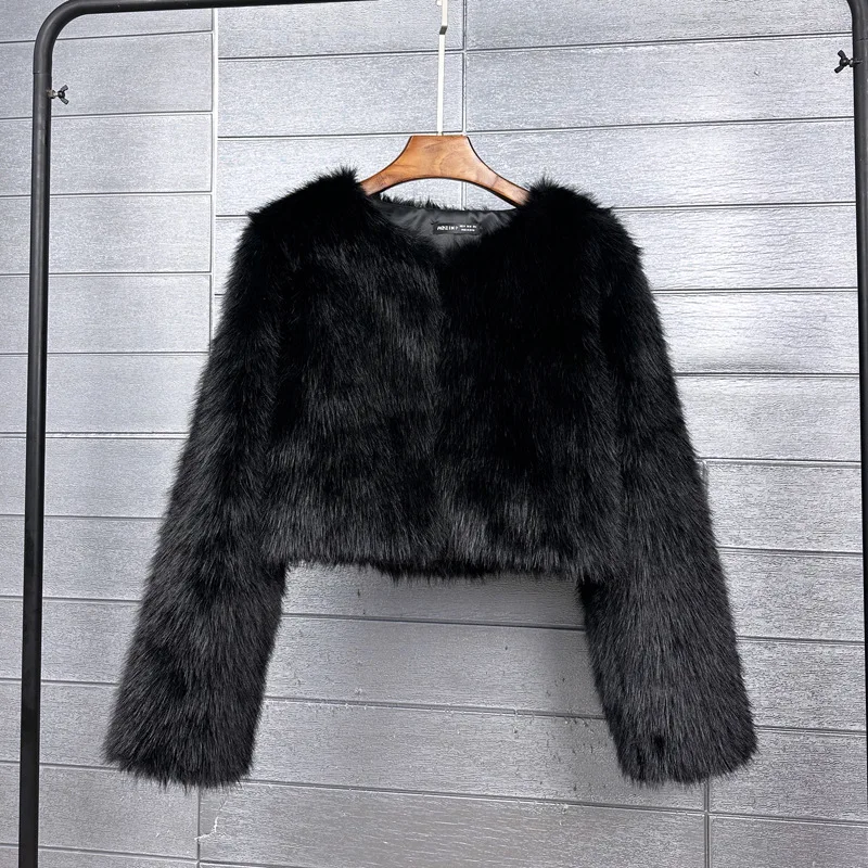 Ins Hot Brand Fashion Black Warm Cozy Cropped Faux Fur Coat Women Winter 2023 Chic Girls Street Fashion Luxury Short Fur Jacket