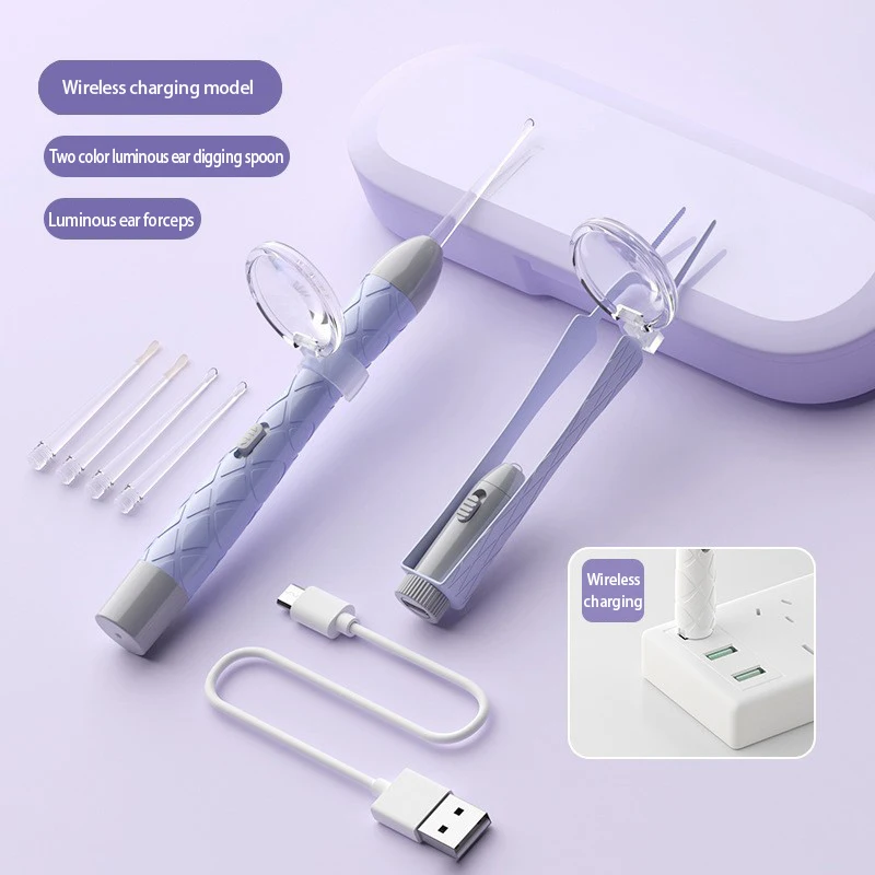 Ear Cleaning Tool Ear Picker With Light Ear Cleaner Wax Removal USB Rechargeable Ear Wax Remover Set Portable