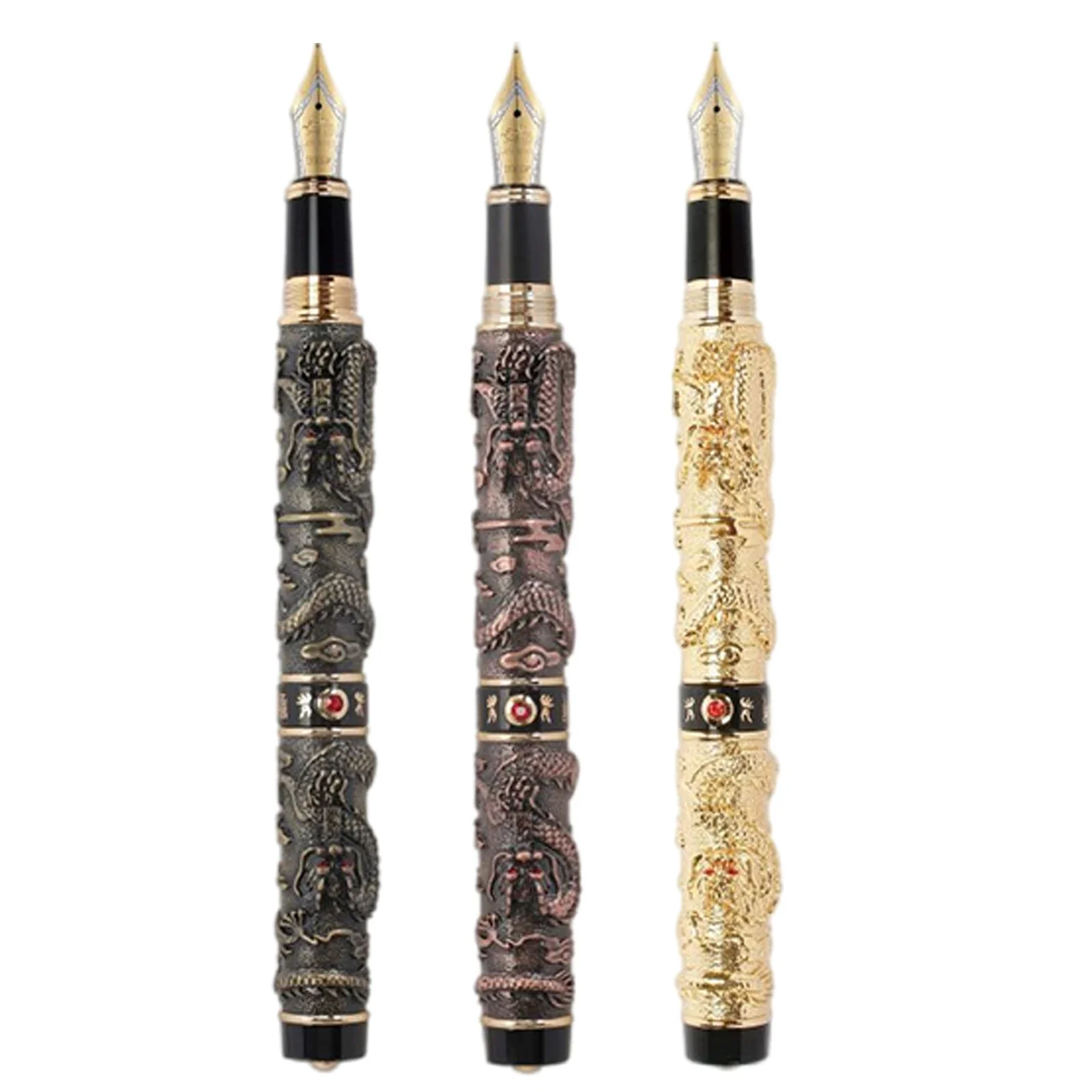 Jinhao Vintage Dragon Fountain Pen EF/F/M/Bent Bronze Embossed Writing Ink Pen high-end business office supplies for collection