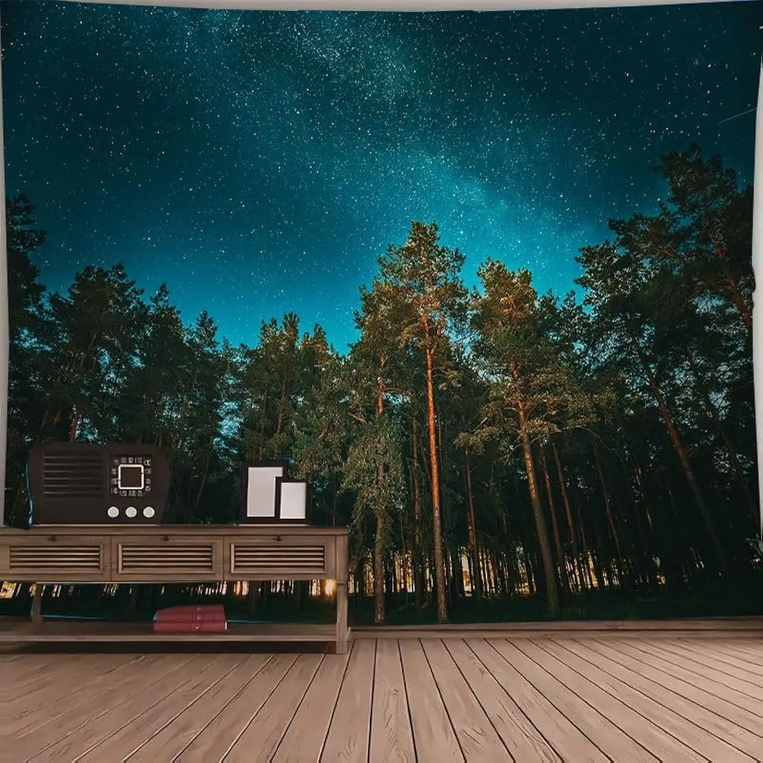 Forest Wall Tapestry  Bedroom Aesthetic Campfire Starry Night Sky Galaxy Tapestry Wall Hanging Nature Landscape Ceiling Backdrop