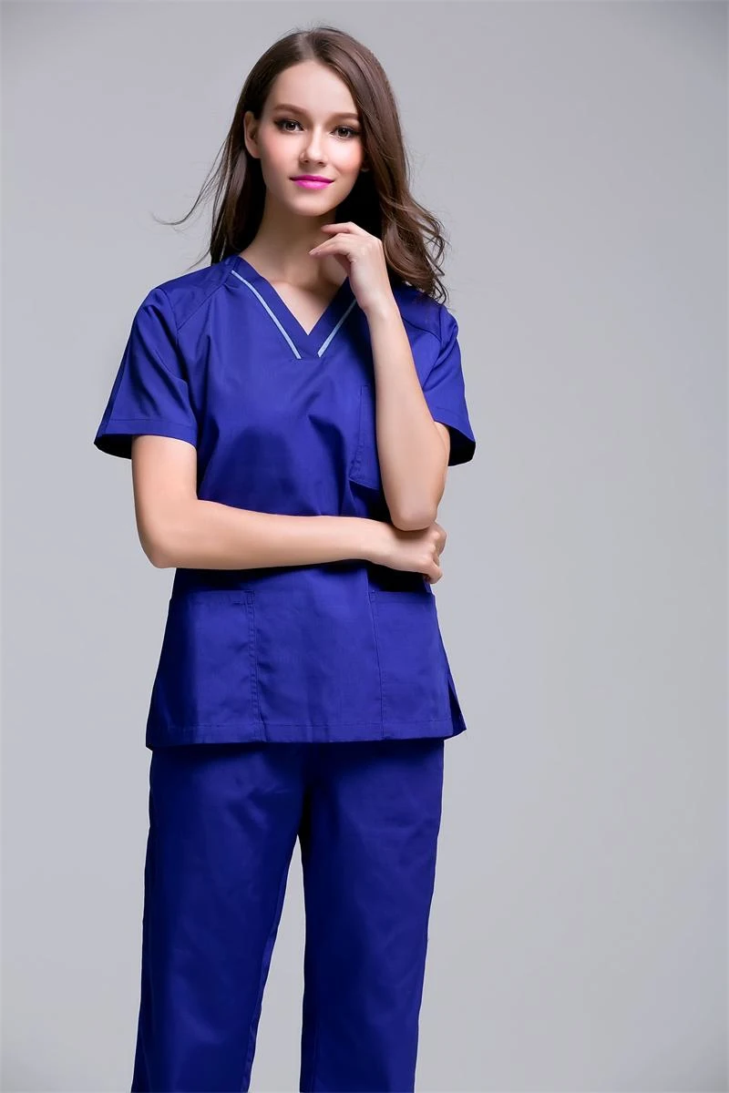 Summer Fashion Short Sleeve Dental Clinic Uniforms Nurse Medical Scrub Clothes For Women Light Blue Wear Set