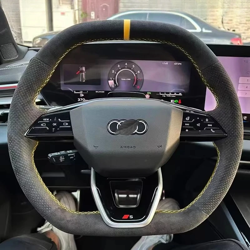 For Audi E-tron RS GT Q5 2024 2025 2026 Hand-Stitched Non-Slip Suede Wear-resistant Car Steering Wheel Cover