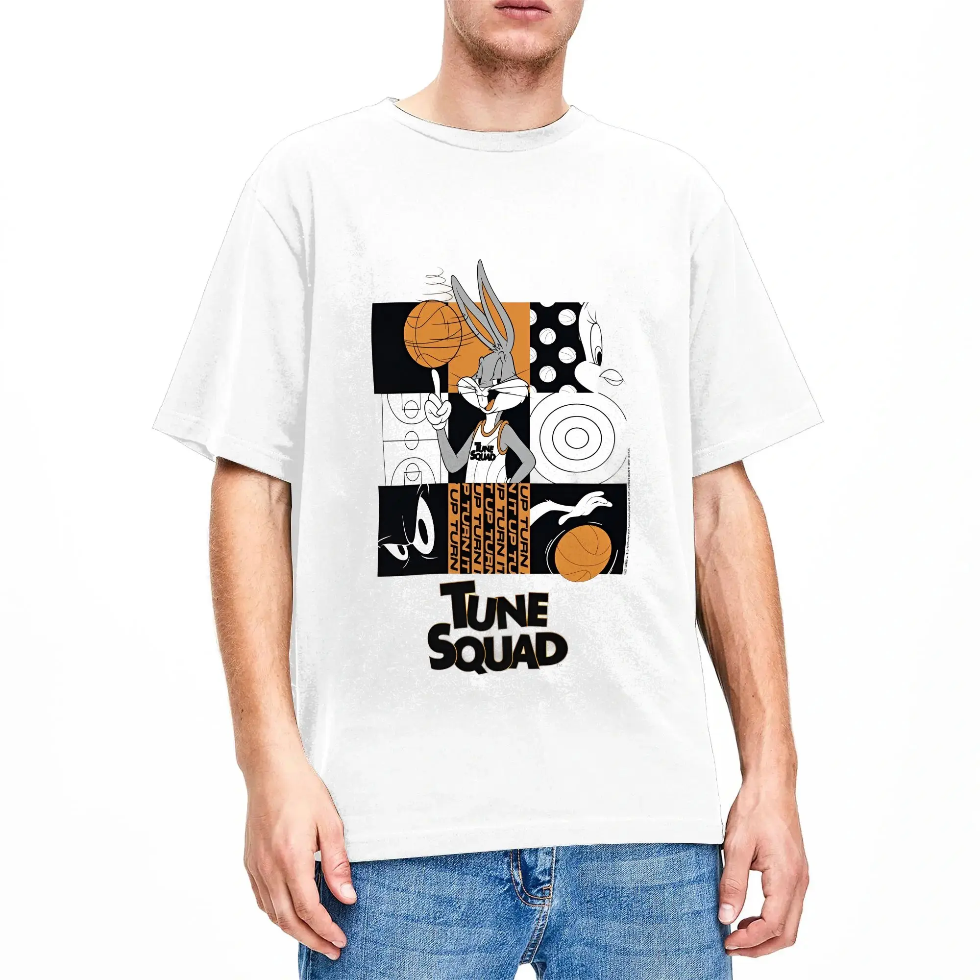 Camisetas Spaces Jams para homens e mulheres, camisetas engraçadas de algodão puro, gola redonda, camisetas com estampa de bola giratória, roupas de m