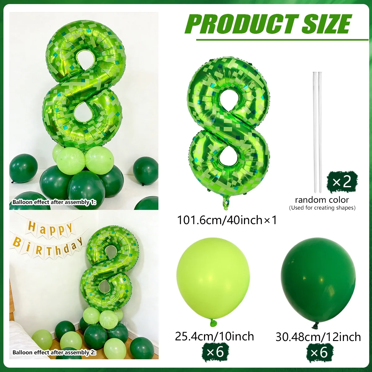 40 Zoll Riesiges Grünes Pixel-Gitter Zahlenballon-Set 0-9 Grüne Latexballons für Geburtstags- und Jubiläumsfeiern – Detail 2