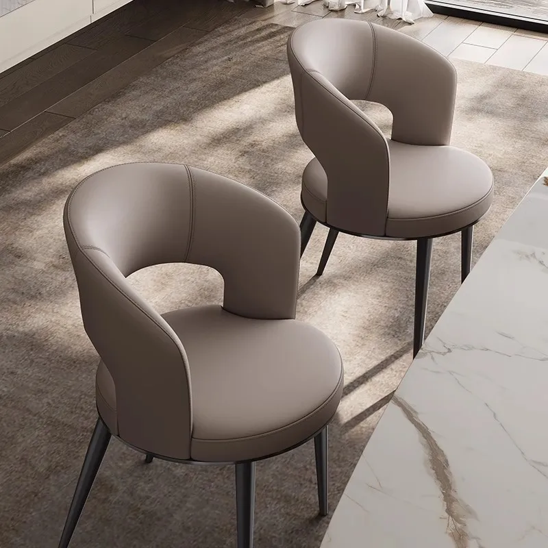 contemporary minimalist negotiation beige leather hotel chair Italian luxury dining chair Nordic design home leisure metal chair