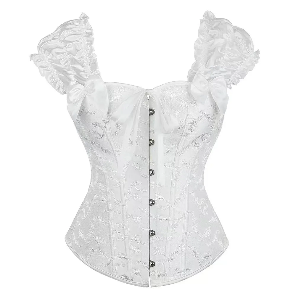 Bustier & Corset Top Off Shoulder Plus Size Burlesque Costumes Floral Lace up Corselet Overbust Straps Sleeve Vintage Sexy Party