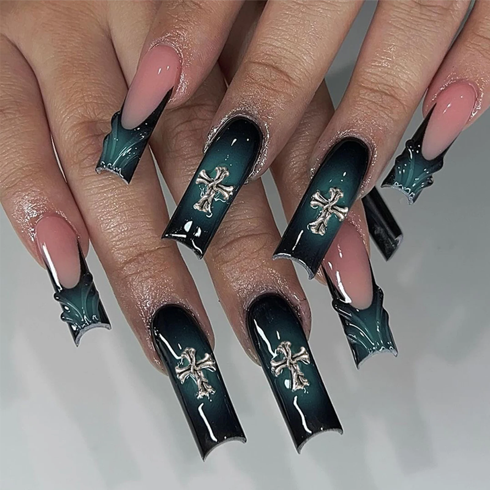 120 pcs / 1 box European American dark vintage style cross nail art patch y2k Premium Metal Style Heart Nail Metal Decorment Set