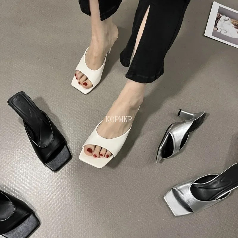 2024 New Fashion Summer Women Sandals Square Toe Ladies Heel Mules Sexy High Heels Sandal Slippers Female Designer Woman Shoes