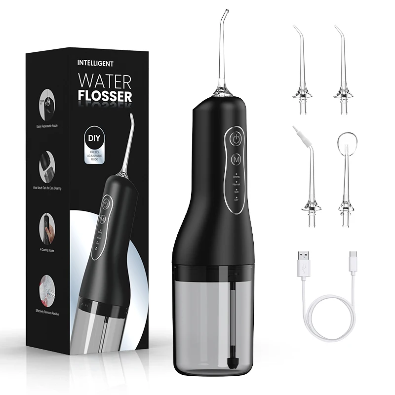 휴대용 구강 세정기, USB 충전식 워터 제트 치실, 치아 픽, 4 제트 팁, 260ml, 4 가지 모드