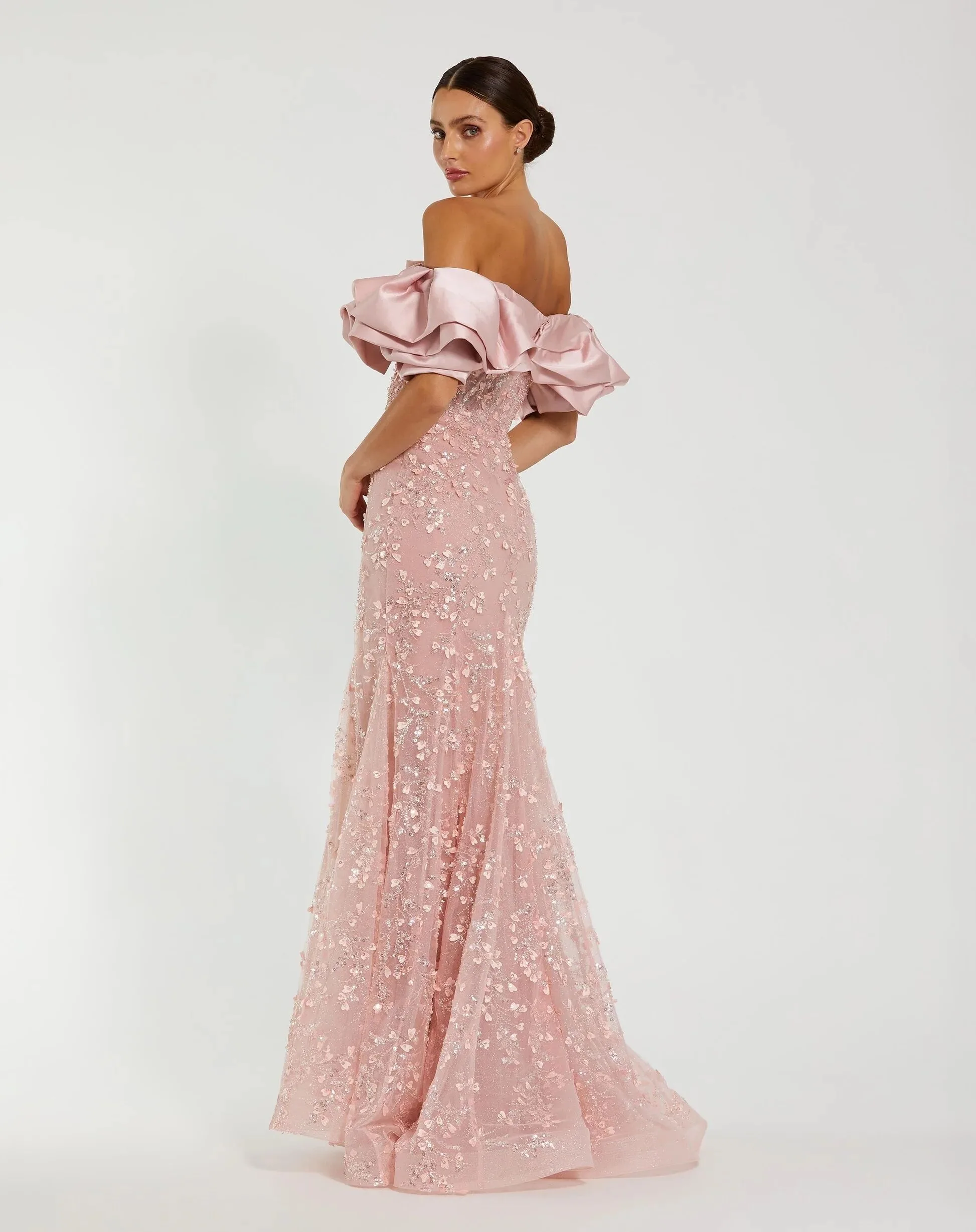 Bella personalizzato rosa paillettes sirena al largo della spalla robes de soirée abiti da festa senza schienale abito da ballo senza spalline lungo fino al pavimento