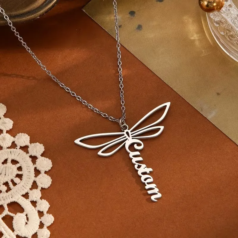 Custom Dragonfly Name Necklaces For Women Men Stainless Steel Customized Necklace Pendant Personalized Neck Chain Jewelry Gift