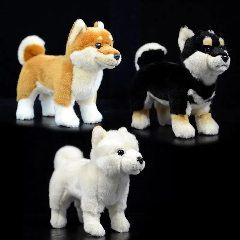 20Cm Real Life Standing Black Japanese Shiba Inu Plush Toys Soft Lifelike Dog Stuffed Animal Toys