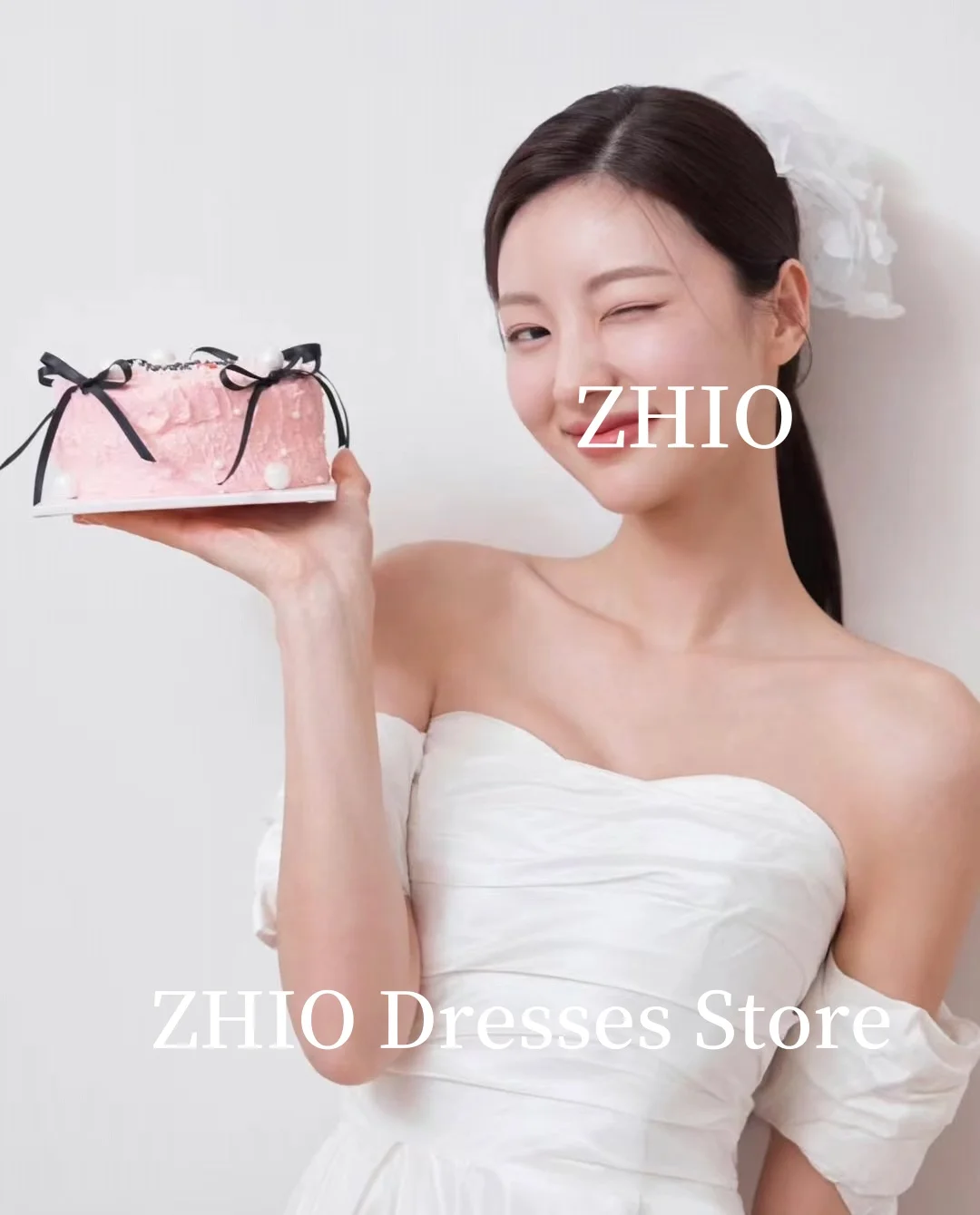 ZHIO Simple Sweetheart Wedding Dress A-Line Pleat Off the Shoulder Corset Bridal Gown Korea Photo Shoot Customized Elegant