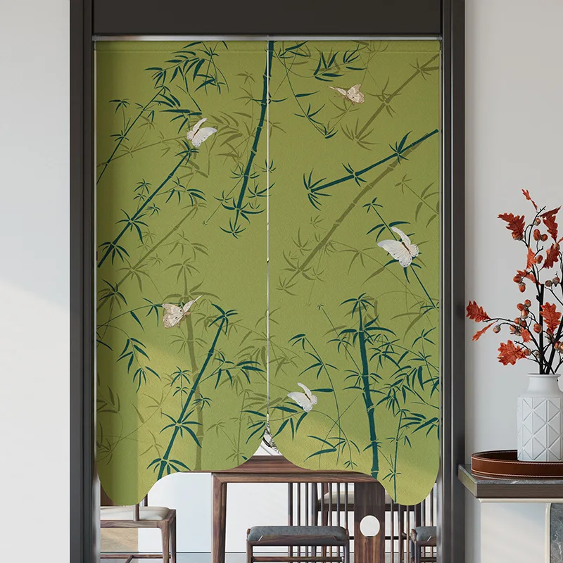 Chinese Style Imitation Linen Door Curtain Retro Art Painting Doorway Living Room Partition Drape Kitchen Hanging Half-Curtain