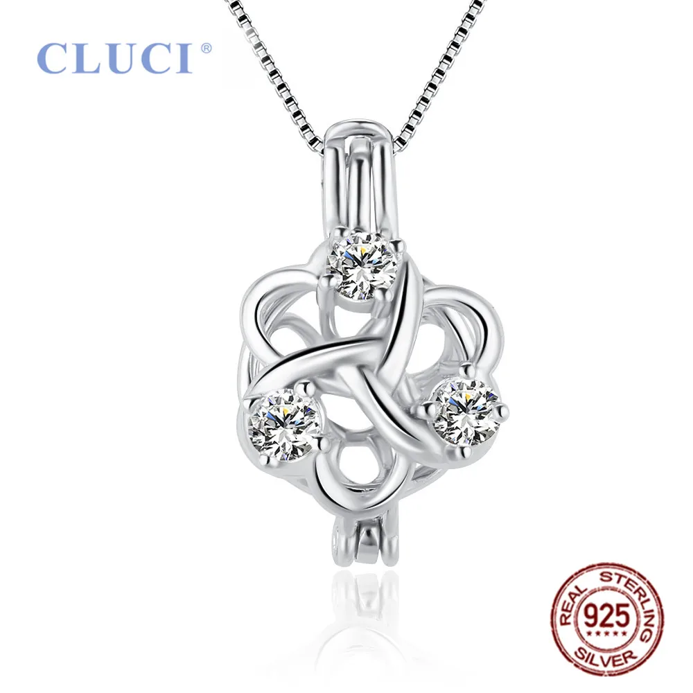 

CLUCI 3pcs Wholesale Zircon Nice Flower Cage Pendant 925 Sterling Silver Locket fit Women DIY Pearl Charms SC408SB