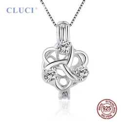 CLUCI 3pcs Wholesale Zircon Nice Flower Cage Pendant 925 Sterling Silver Locket fit Women DIY Pearl Charms SC408SB