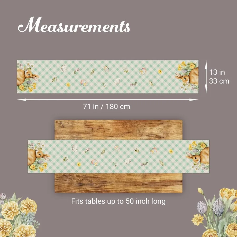 مفرش طاولة E 13 × 71 Ihes E ديكور طاولة ربيعي النعناع الأخضر حديقة الصفاء الأرنب