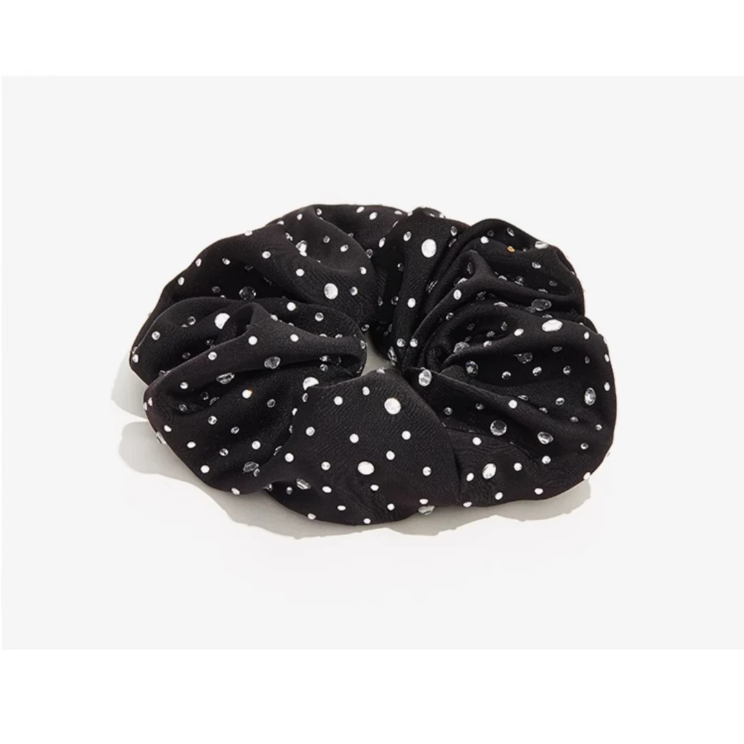 Rhinestone Hair Scrunchies for Girls and Women Black Hair Ties Elegant Elastic Hair Bands Hair Rope Circle