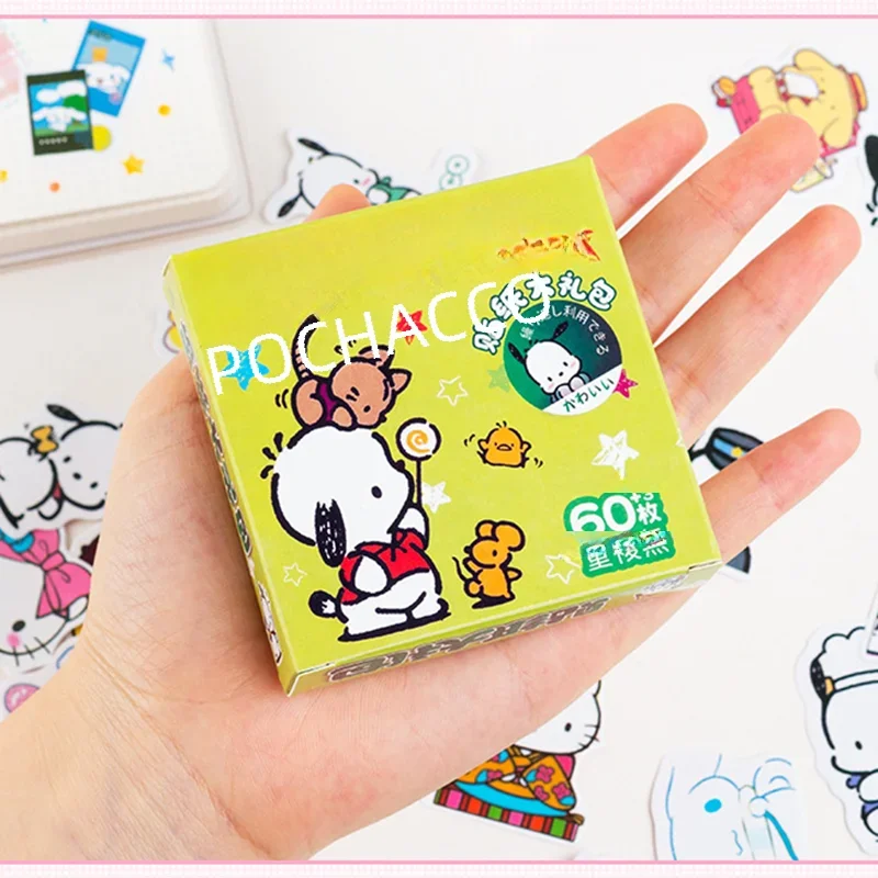 60 Stuks Sanrio Schattige Stickers Kurumi Cartoon Stickers Tamagotchi Hond Pacha Hond Kawaii Doodle Stickers Speelgoed Verjaardagscadeaus