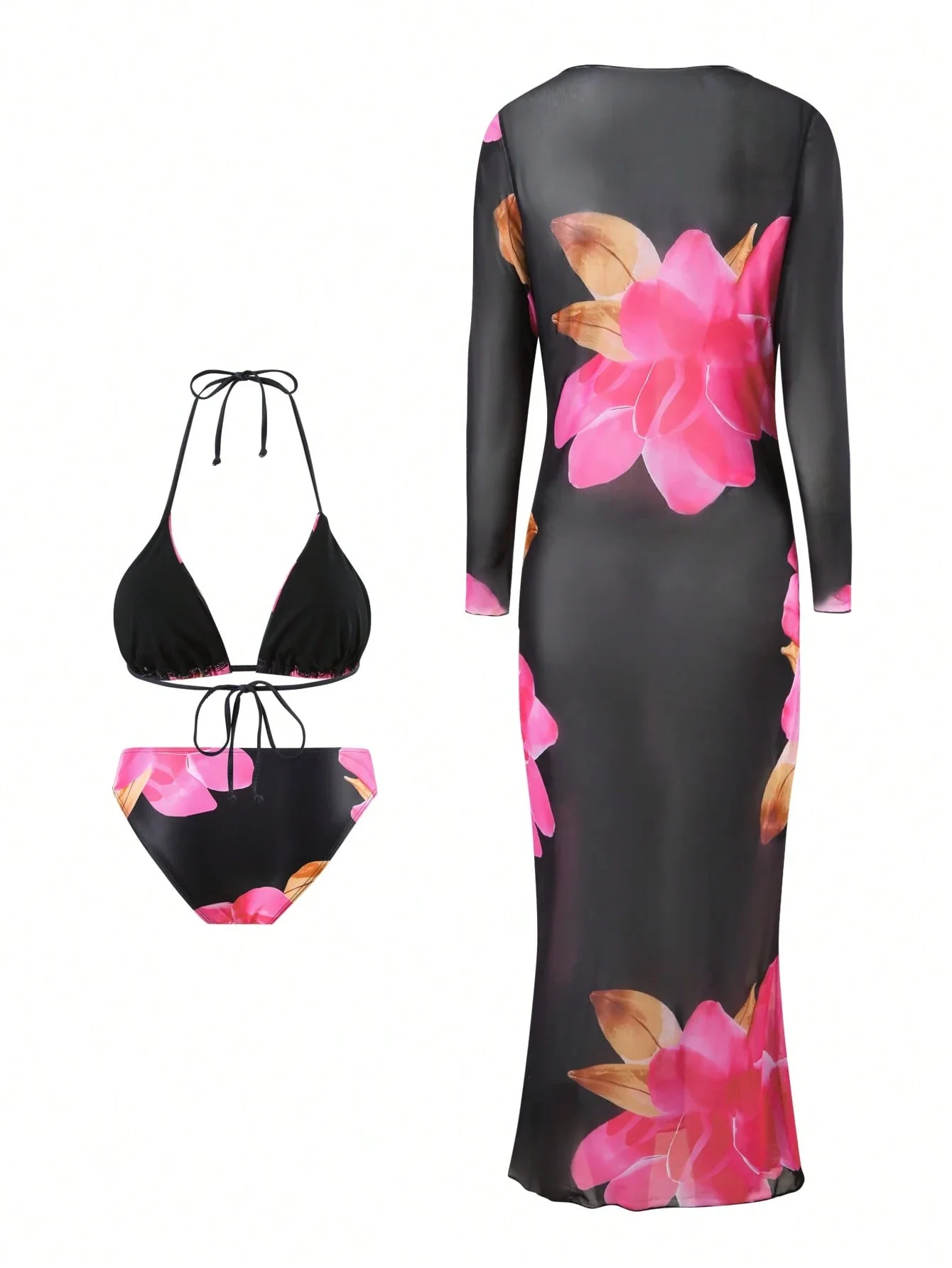 

Комплект бикини с цветочным принтом и прозрачной накидкой для женщин, для пляжного отдыха