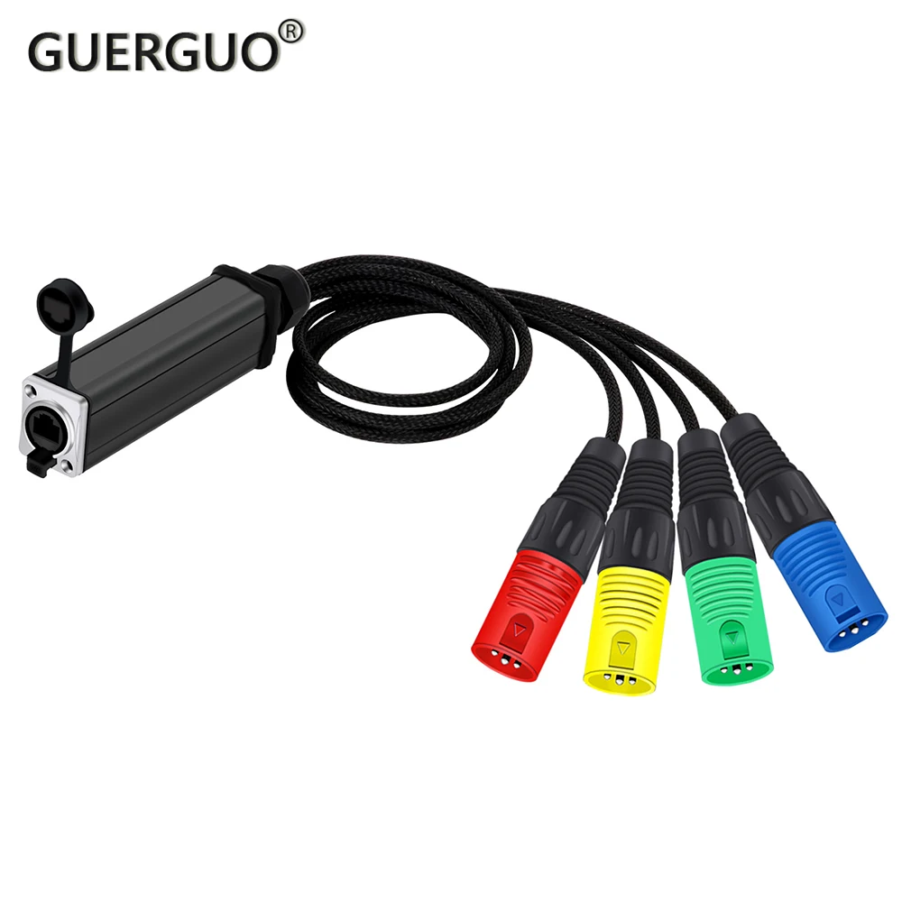 

1PC RJ45 Female to 4 Channel Plastic XLR Audio Snake Cable Network Extension Color Braid Splitter for Stage Studio Recording